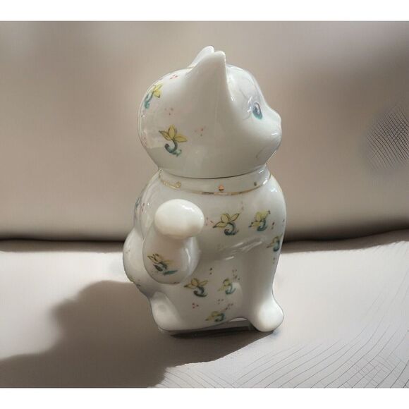 Vintage ✨Kitty Lucky Cat Porcelain White Floral Hand Painted Creamer/Tea Pot - Picture 3 of 6